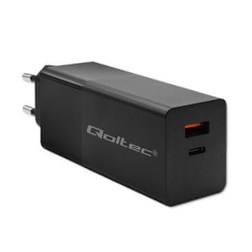 shumee Polnilnik Qoltec GaN POWER PRO | 1x USB-C | 1x USB | 100 W | 5–20 V | 1,5–5 A | PD | Prenosnik | Pametni telefon | Črna