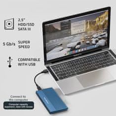 shumee Qoltec aluminijasto ohišje | SSD trdi disk 2,5" | SATA | USB 3.0 | Super hitrost 5 Gb/s | 2 TB | modro