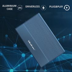 shumee Qoltec aluminijasto ohišje | SSD trdi disk 2,5" | SATA | USB 3.0 | Super hitrost 5 Gb/s | 2 TB | modro