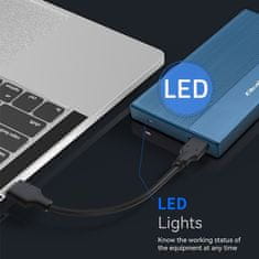 shumee Qoltec aluminijasto ohišje | SSD trdi disk 2,5" | SATA | USB 3.0 | Super hitrost 5 Gb/s | 2 TB | modro