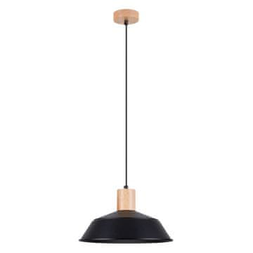SOLLUX lighting Črna viseča svetilka s senčnikom, leseni elementi, FANO 1xE27 15W SL.1322 Sollux Lighting