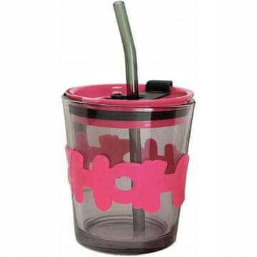 shumee ECARLA barvna steklena skodelica s slamico in zapiralom 300ml Hoh CUP13