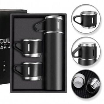 shumee Termovka ECARLA 500 ml s 3 skodelicami, darilno pakirana, črna BD24CZ