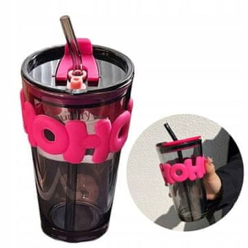 shumee ECARLA barvna steklena skodelica s slamico in zapiralom 450 ml Hoh CUP14