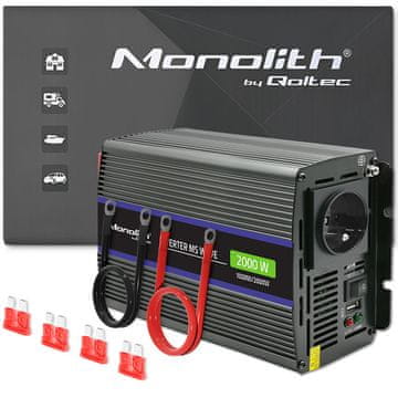 Qoltec Monolith 2000 MS Wave pretvornik napetosti | 12 V na 230 V | 1000/2000 W | USB
