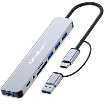 Qoltec Hub adapter 8v1 USB-C/USB | USB-C | 4xUSB | SD/TF kartica | JACK 3,5 mm TRRS
