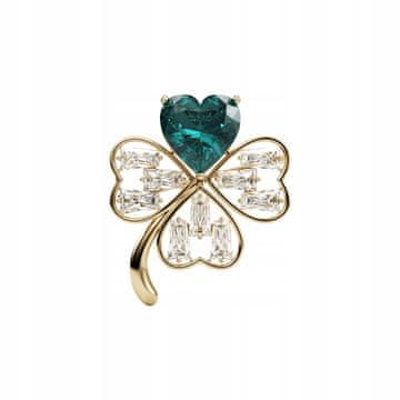 shumee Zlata broška iz detelje z zelenim srcem PINETS