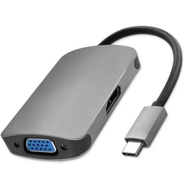 Qoltec Hub adapter USB-C 3.1 2v1 | HDMI 4K | VGA