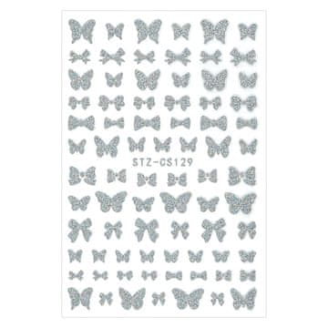 shumee 3D nalepke za nohte, samolepilne, bleščeči metuljčki STZCS129, srebrne, holografske