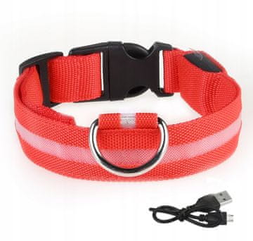 shumee LED vodoodporna ovratnica za pse z USB kablom, RDEČA, XL, 52-60 cm