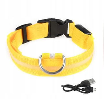 shumee LED vodoodporna ovratnica za pse z USB kablom, rumena, XL, 52-60 cm