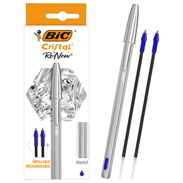 shumee Kemični svinčnik Bic Cristal Re'New moder /1 svinčnik + 2 polnila/