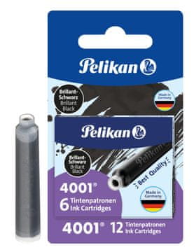 shumee Kartuša Pelikan s črnilom, kratka, črna, blister, 2x6 kosov, 330803