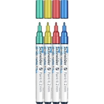 shumee Schneider Paint-It kovinski akrilni marker 2 mm 4 kosi - moder, rdeč, rumen, zelen