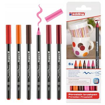 shumee Edding keramični markerji 1-4 mm s čopičasto konico, etui, 6 toplih barv