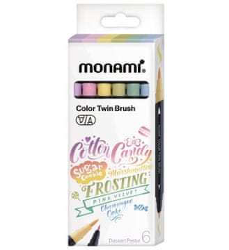 shumee Dvostranski barvni flomastri s čopičem, 6 barv, dvojni čopič, BLACK DESSERT PASTEL, Monami (2051009507)