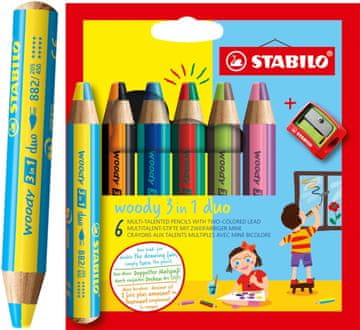 shumee Stabilo Woody 3v1 Duo svinčniki 6 kosov + šilček 8826-2