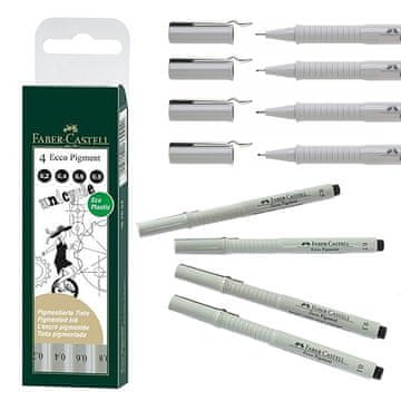 shumee ECCO FABER-CASTELL PIGMENTNI FINELINERI, 4 KOSOV, EMBALAŽA (0,2 : 0,4 : 0,6 : 0,8 MM), ČRNI 167004FC