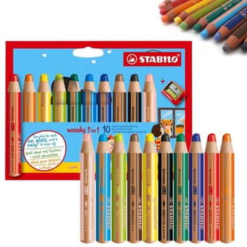 shumee Stabilo Woody 3v1 svinčniki 10 kosov + šilček 880/10-2
