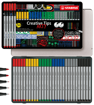 shumee STABILO Creative Tips Fineliner Set ARTY point 88/Flamaster Pen 68/Flamaster Pen 68 čopič kovinska škatla 30 kosov 89/30-6-1-20