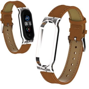 shumee Usnjen pašček za Xiaomi Mi Band 8 - rjavo-srebrn