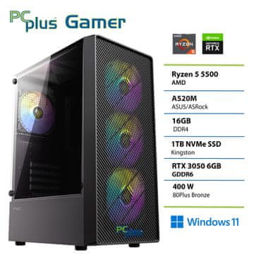 PCplus Gamer namizni računalnik, R5-5500, 16GB, SSD2TB, RTX3050, W11H