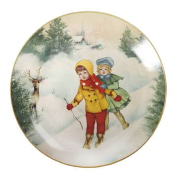 Brandani Servirni krožnik Cuccioli 30cm / deklica in deček rumen plašč / porcelan