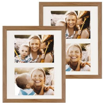 shumee Komplet dveh osnovnih hrastovih okvirjev 28x35 za 2 fotografiji 13x18 cm s paspartujem