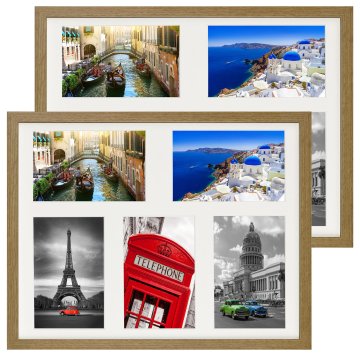 shumee Komplet 2 fotookvirjev, večokvirni galerijski kolaž stenski 28x35 cm. Za 5 fotografij 10x15 cm. Hrast.