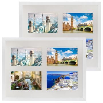 shumee Komplet dveh osnovnih belih okvirjev 28x35 za 4 fotografije 10x15 cm s paspartujem