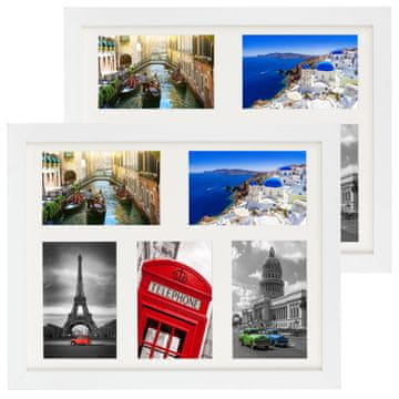 shumee Komplet 2 fotookvirjev, večokvirni galerijski kolaž stenski 28x35 cm. Za 5 fotografij 10x15 cm. Bele barve.
