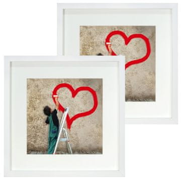 shumee Komplet 2 okvirjev za fotografije, za steno, kvadratni, 28x28 cm, beli, s paspartujem 19x19