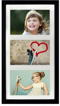 shumee Okvir za 3 fotografije 13x18 galerijski kolaž večokvirni 23x50 cm črne barve s paspartujem