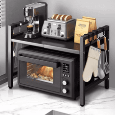 shumee STOJALO ZA MIKROVALOVNO PEČICO S KAVLJI ČRNEGA OBLIKOVALNEGA POLICA, NASTAVLJIVO [POLKAM3]
