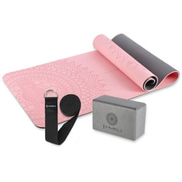shumee HMS YOGA SET TPE MAT LIGHT PINK YM10 + CUBE GREY KJ02 + TRAK SJ02