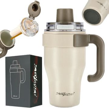 shumee Termo skodelica s slamnatim ročajem za kavo ali čaj, neprepustna, 800 ml - bež