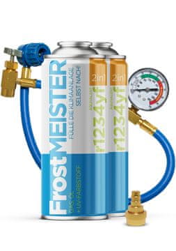 shumee FROSTMEISTER 2v1 400ml - 2x pločevinka R1234yf + cev z manometrom + adapter KOMPLET ZA SAMOPOMOČ ZA KLIMATSKO NAPRAVO