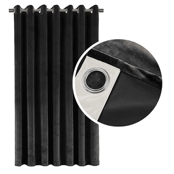 shumee 90 % DEBEL ŽAMETNI ZAVESI NA OBROČKIH Z OKVIRJI, ČRNA 140x250