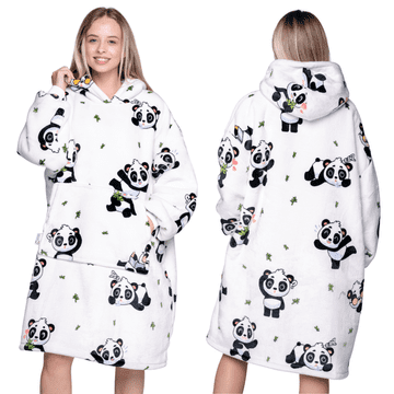shumee ODEJICA Z MAJICO Velika topla debela ODEJICA Z MAJICO 2v1XXL PANDAS BELA PUFA [KB-W5]