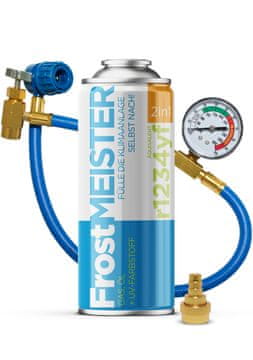 shumee FROSTMEISTER 2v1 400ml - R1234yf pločevinka + cev z manometrom + adapter KOMPLET ZA SAMOPOMOČ ZA KLIMATSKO NAPRAVO