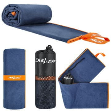 shumee Hitro sušeča brisača iz mikrovlaken 130x75cm majhna - temno modra+oranžna