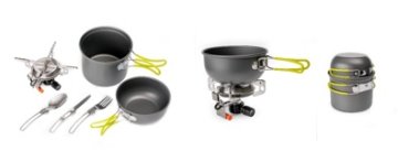 PLINSKI ŠTEDILNIK ZA KAMPIRANJE + PRIBOR ZA KUHANJE - LONEC, PONEV, JEDILNI PRIBOR