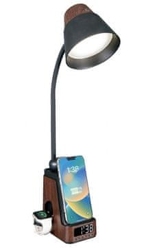 IMMAX LED namizna svetilka IDEAL/ polnjenje Qi/ CCT/ 8W/ 800lm/ budilka/ temni les/ črna