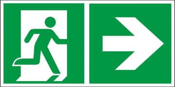 shumee Evakuacijski znak "Smer do izhoda desno in naravnost (za vrati)" PS - samolepilna foto plošča