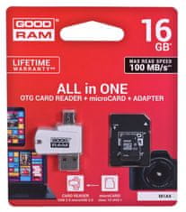 shumee GOODRAM 16GB microSDHC razred 10 UHS I + adapter + čitalnik (M1A4-0160R12)