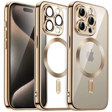 shumee Ovitek MagSafe za Apple iPhone 15 Pro Alogy Glamour Luxury Ring Case zlate barve, prozoren