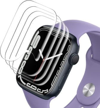Nikcorp Zaščitno kaljeno steklo FYY za Apple Watch Series 7 41 mm, komplet 4 kosi, črn okvir, visoka odpornost proti praskam in udarcem, polna odzivnost na dotik, prosojno steklo, enostavna namestitev brez