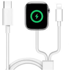 shumee 2-v-1 magnetni induktivni polnilni kabel za Apple Watch iPhone 1M Lightning USB-C kabel Alogy bele barve
