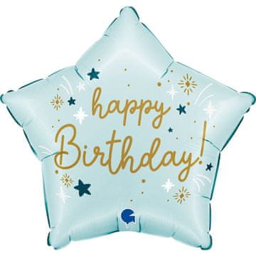 Grabo Folija balon - modra zvezdica Happy Birthday, 45 cm
