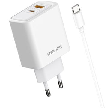 shumee Beline 45W GaN USB-A/USB-C stenski polnilnik + USB-C/USB-C kabel BLN2CW45C bela